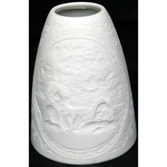 White Cherub Ceramic Light Cover Embossed Cupid Pattern Small Lamp Shade - Picture 3 of 8
